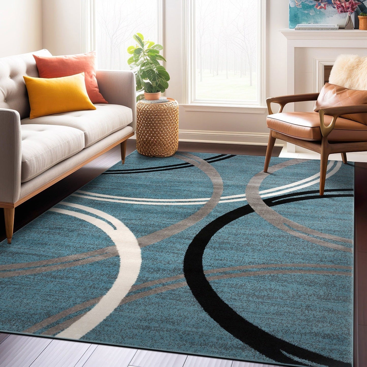 World Rug Gallery Contemporary Abstract Circles Design Area Rug