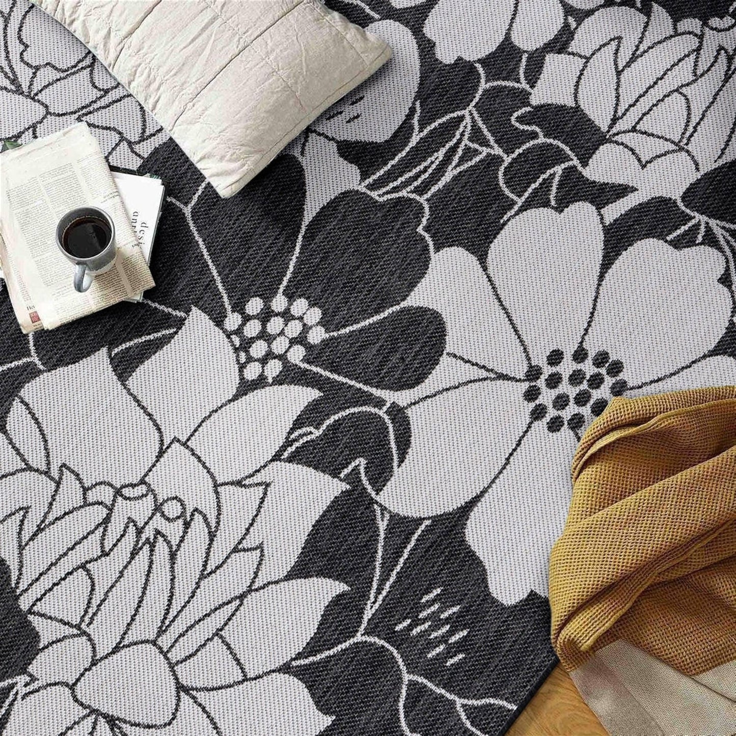 World Rug Gallery Modern Floral Flowers Textured Flat Weave Indoor/Outdoor Area Rug