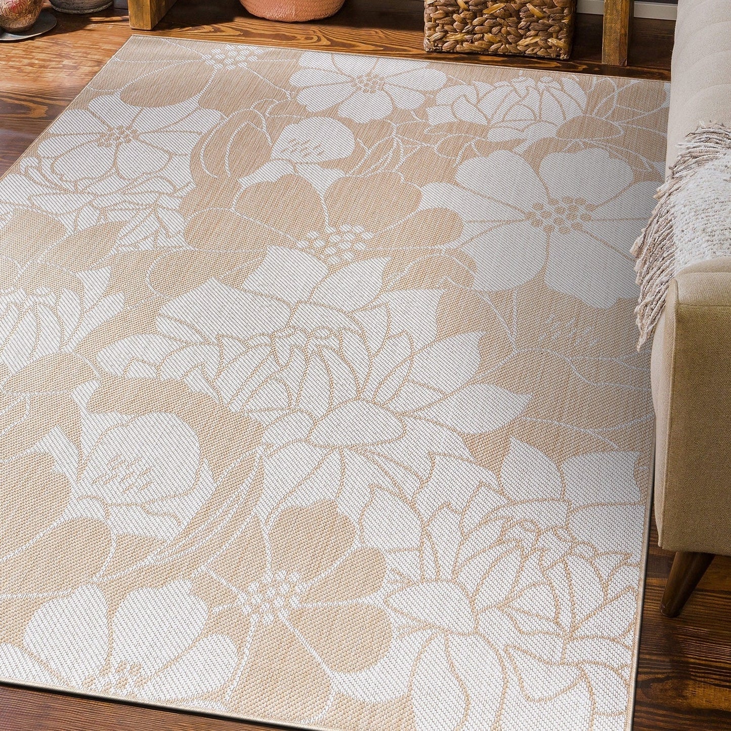 World Rug Gallery Modern Floral Flowers Textured Flat Weave Indoor/Outdoor Area Rug