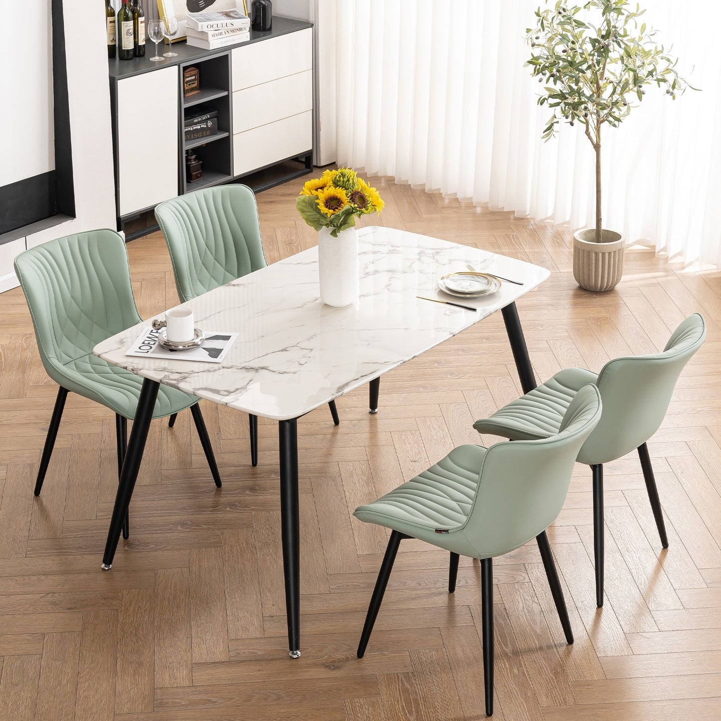 Lot de 2 chaises de salle à manger modernes en cuir rembourré sans accoudoirs