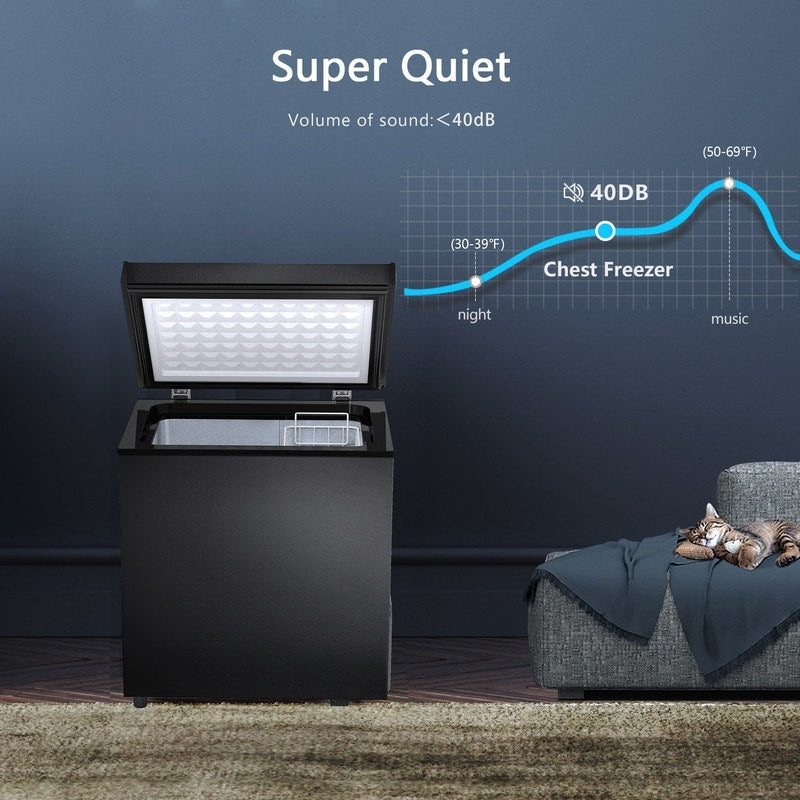 Congélateur coffre de 1,8 pi³ avec panier amovible, vidange par le bas, thermostat à 7 niveaux, conception autonome pour maison et appartement