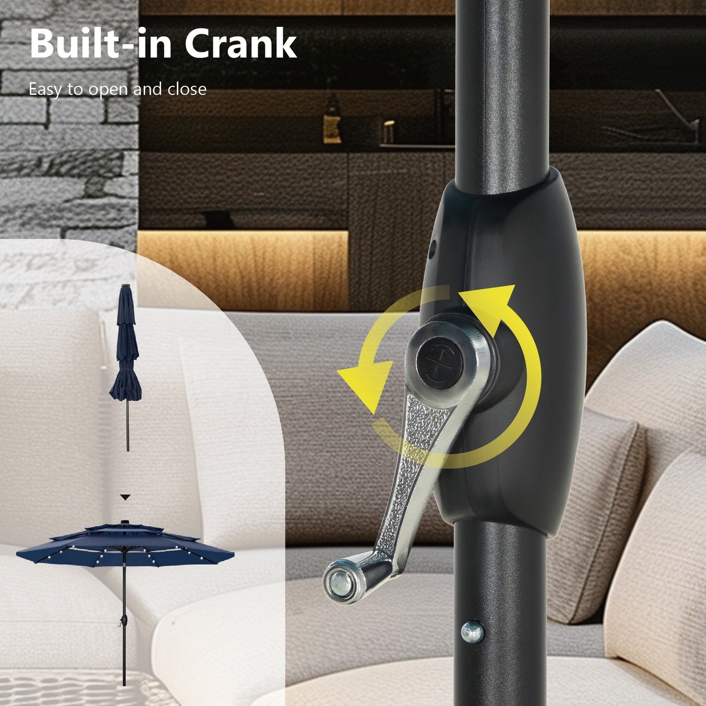 Parasol de terrasse inclinable à 3 niveaux de 10 pieds de MAISON ARTS, parasol d'extérieur à double ventilation avec lumières LED