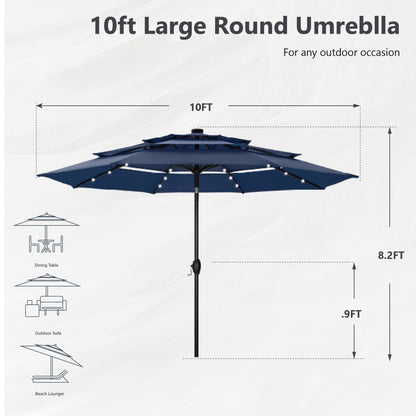 Parasol de terrasse inclinable à 3 niveaux de 10 pieds de MAISON ARTS, parasol d'extérieur à double ventilation avec lumières LED