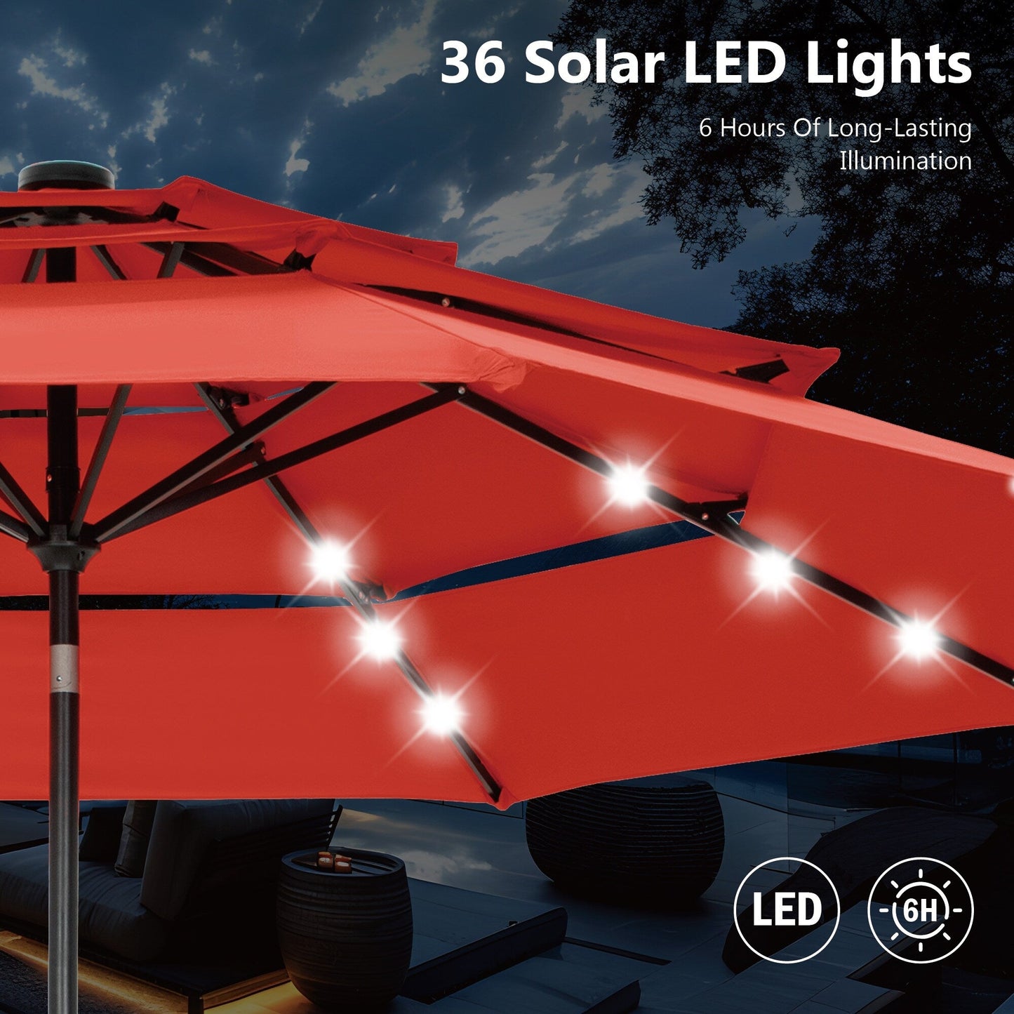 Parasol de terrasse inclinable à 3 niveaux de 10 pieds de MAISON ARTS, parasol d'extérieur à double ventilation avec lumières LED