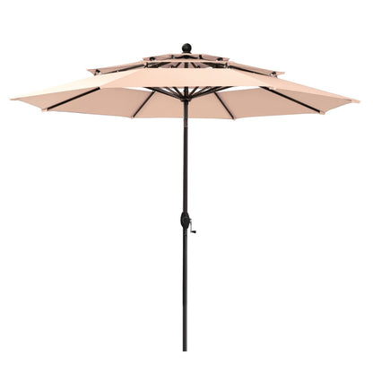 Parasol de terrasse inclinable à 3 niveaux de 10 pieds de MAISON ARTS, parasol d'extérieur à double ventilation avec lumières LED