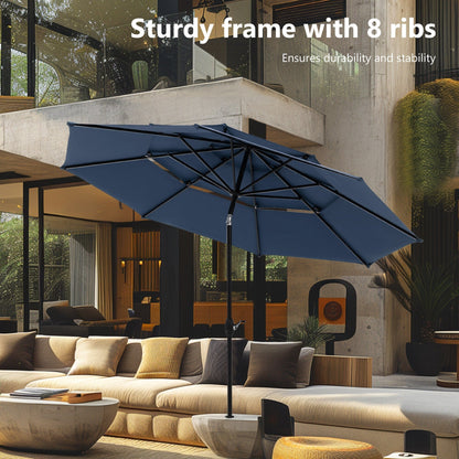 Parasol de terrasse inclinable à 3 niveaux de 10 pieds de MAISON ARTS, parasol d'extérieur à double ventilation avec lumières LED