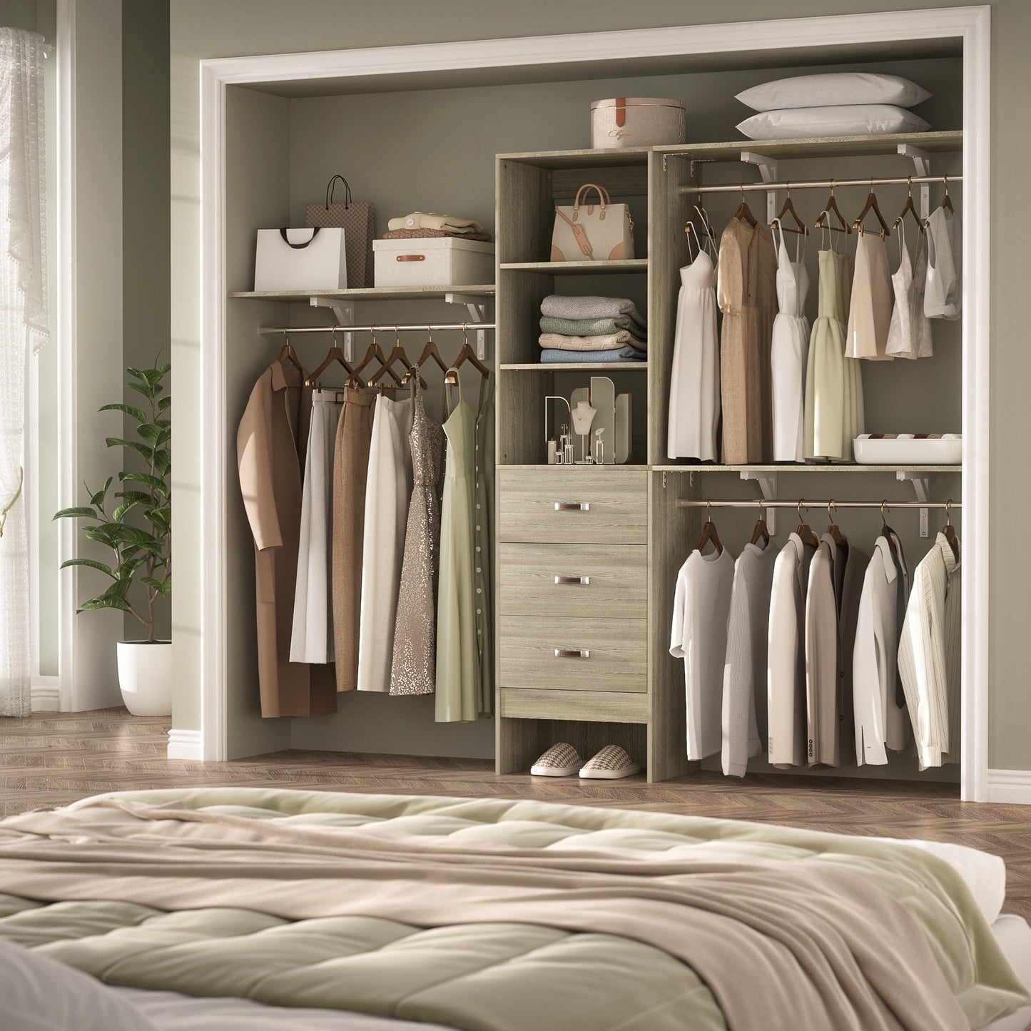 Rackcog Organiseur de placard réglable de 120 pouces avec tiroirs, système de placard avec étagères de bricolage pour placards et dressings