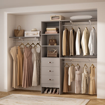 Rackcog Organiseur de placard réglable de 120 pouces avec tiroirs, système de placard avec étagères de bricolage pour placards et dressings