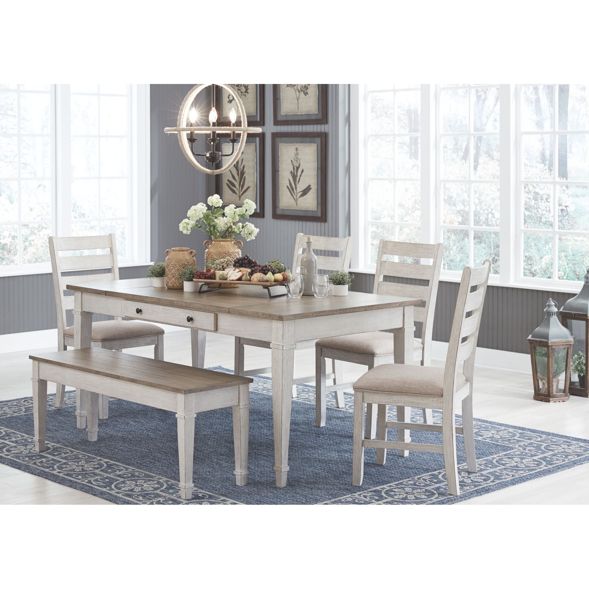 Table à manger Skempton - Blanc/Marron clair - (D394-25)