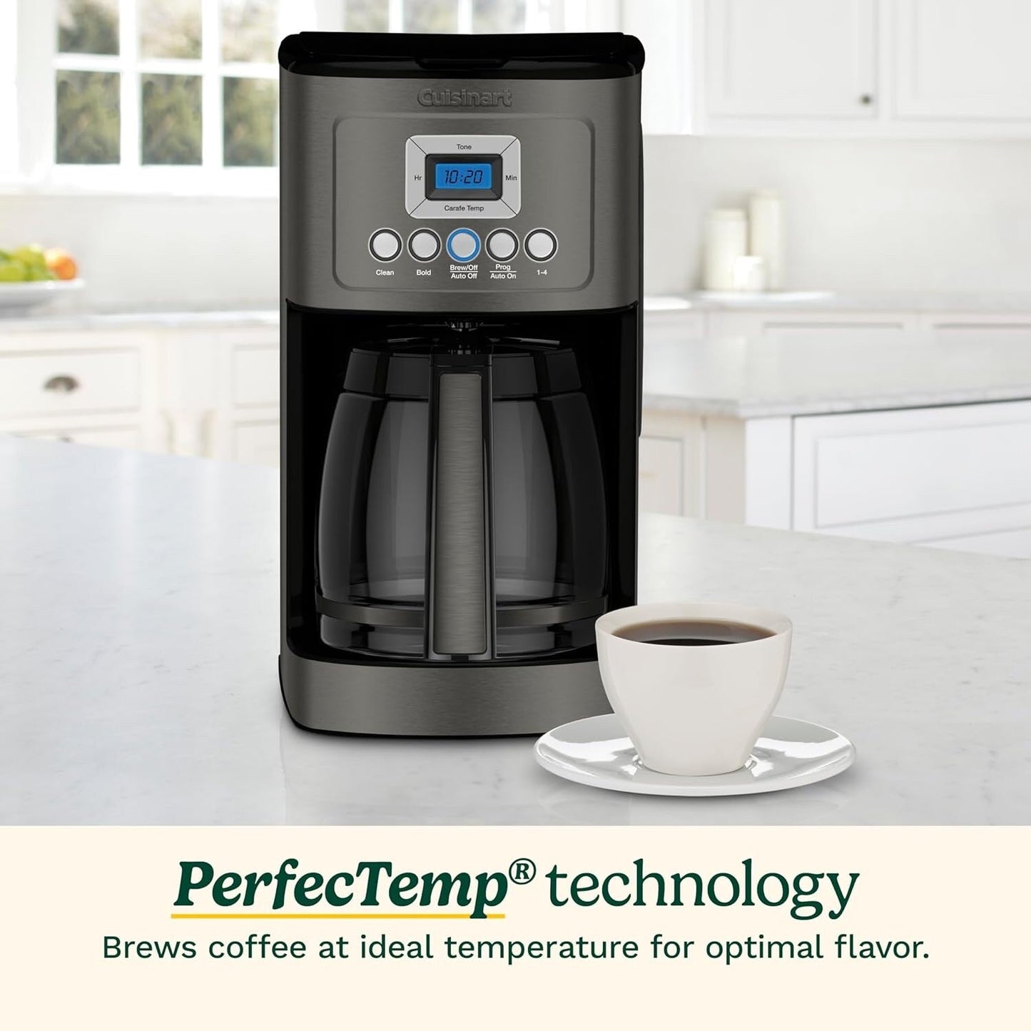 Cafetière programmable 14 tasses, carafe en verre, réglage de l'intensité de l'infusion, réglage de 1 à 4 tasses, acier inoxydable noir