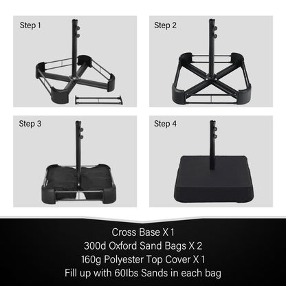 MAISON ARTS Parasol de marché extérieur rectangulaire à manivelle double face de 15 pieds Parasol de patio éclairé par LED solaire avec base incluse