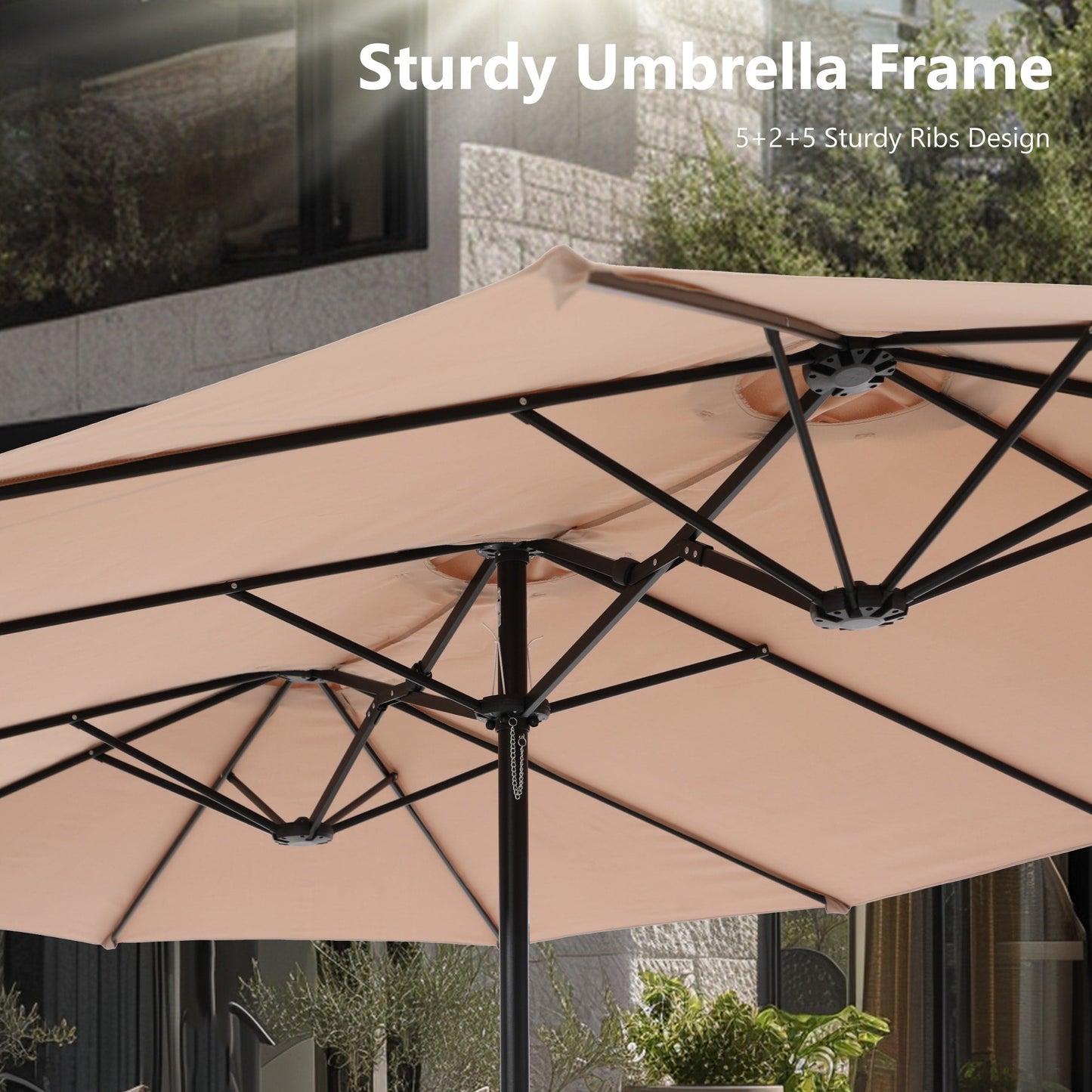Parasol double extra large de 15 pieds pour patio double face de MAISON ARTS avec base incluse