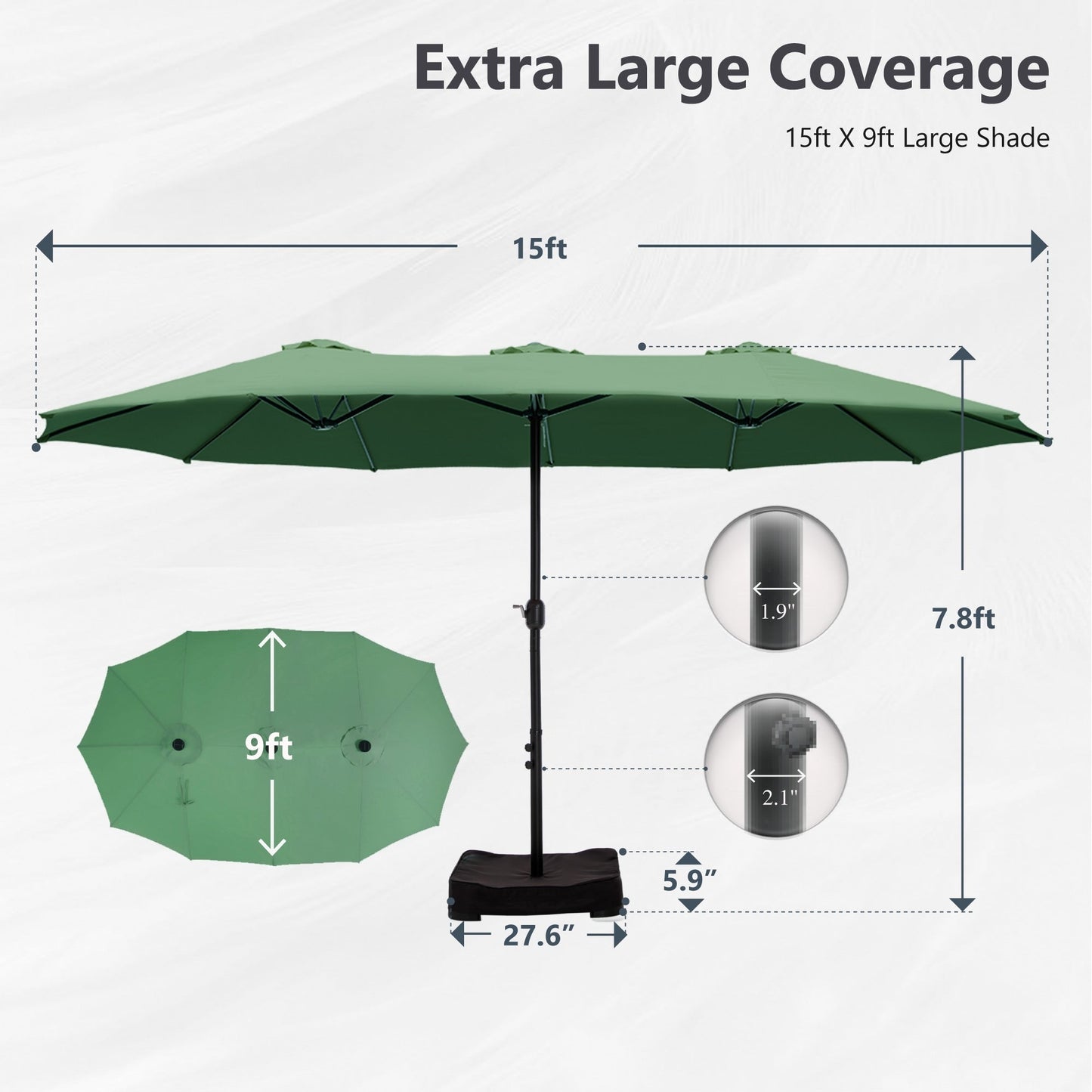 Parasol double extra large de 15 pieds pour patio double face de MAISON ARTS avec base incluse