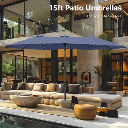 Parasol double extra large de 15 pieds pour patio double face de MAISON ARTS avec base incluse