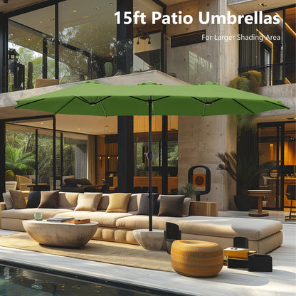 Parasol double extra large de 15 pieds pour patio double face de MAISON ARTS avec base incluse