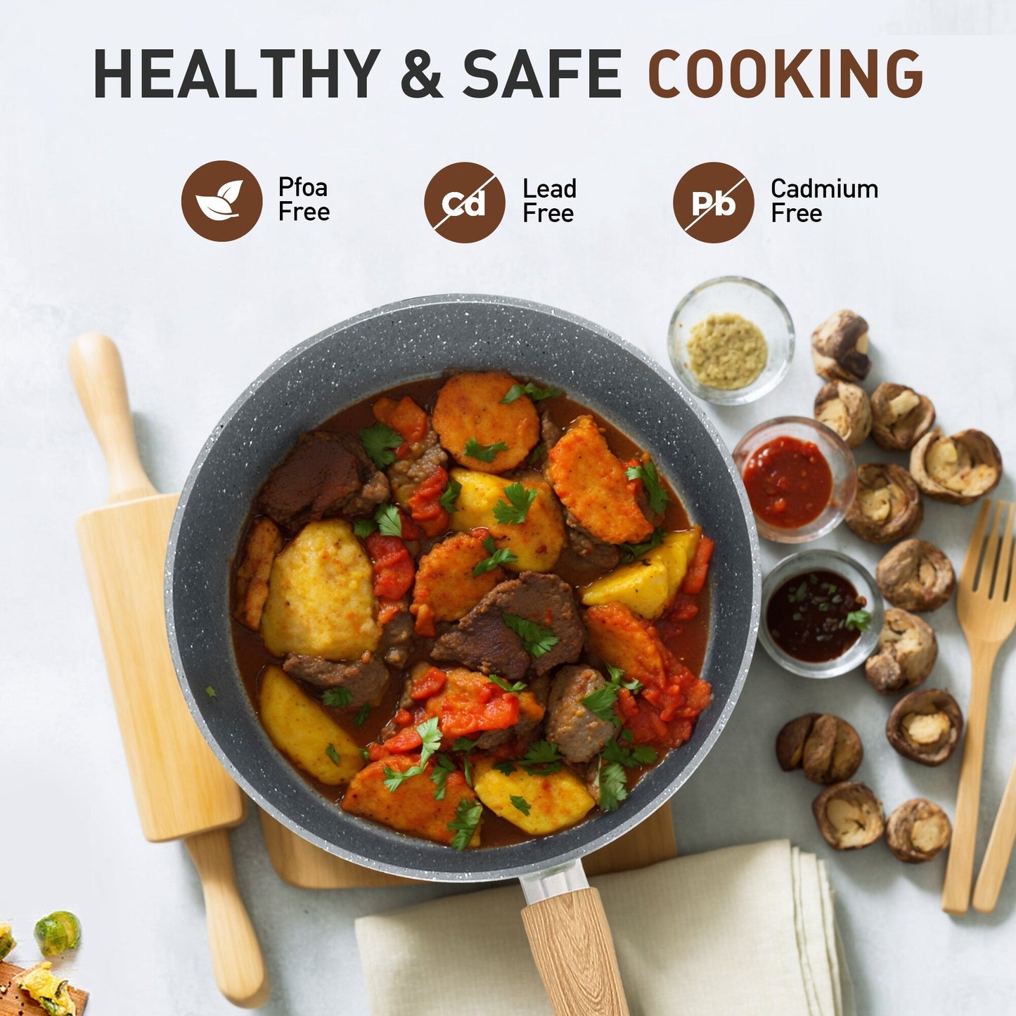 Batterie de cuisine en granit de 17 pièces, ensemble de casseroles et poêles antiadhésives