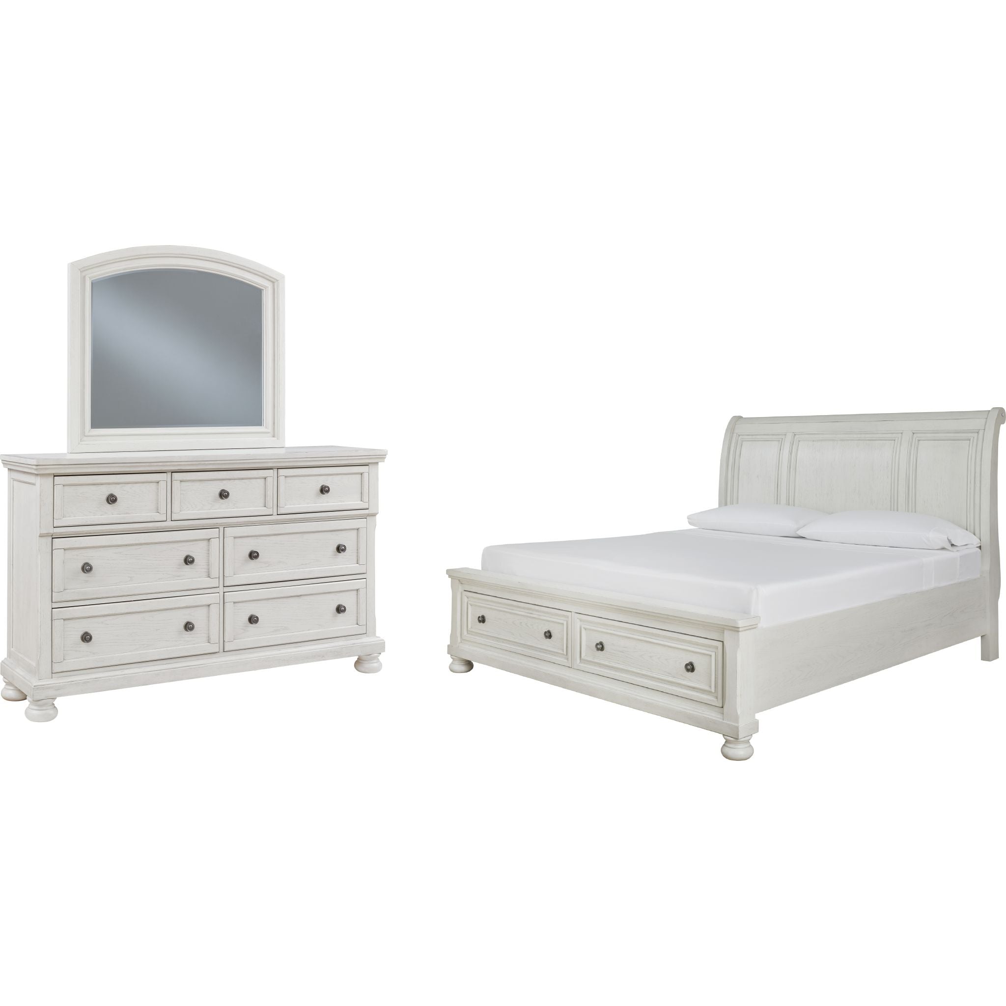Chambre à coucher 5 pièces Robbinsdale avec lit king-size et lit traîneau - Blanc antique