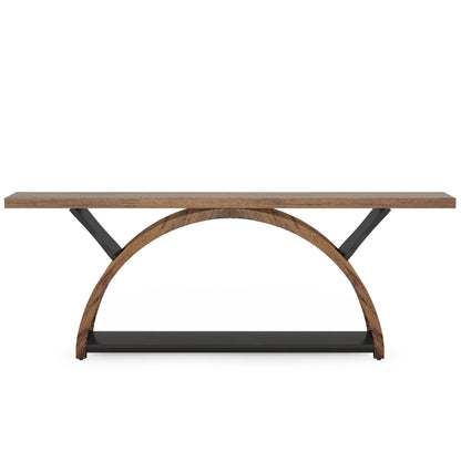 Console étroite à 2 niveaux avec cadre semi-circulaire pour entrée, tables d'appoint de couloir grises