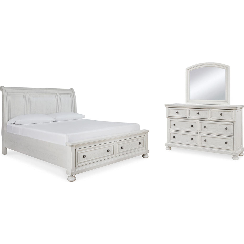 Chambre à coucher 5 pièces Robbinsdale avec lit king-size et lit traîneau - Blanc antique