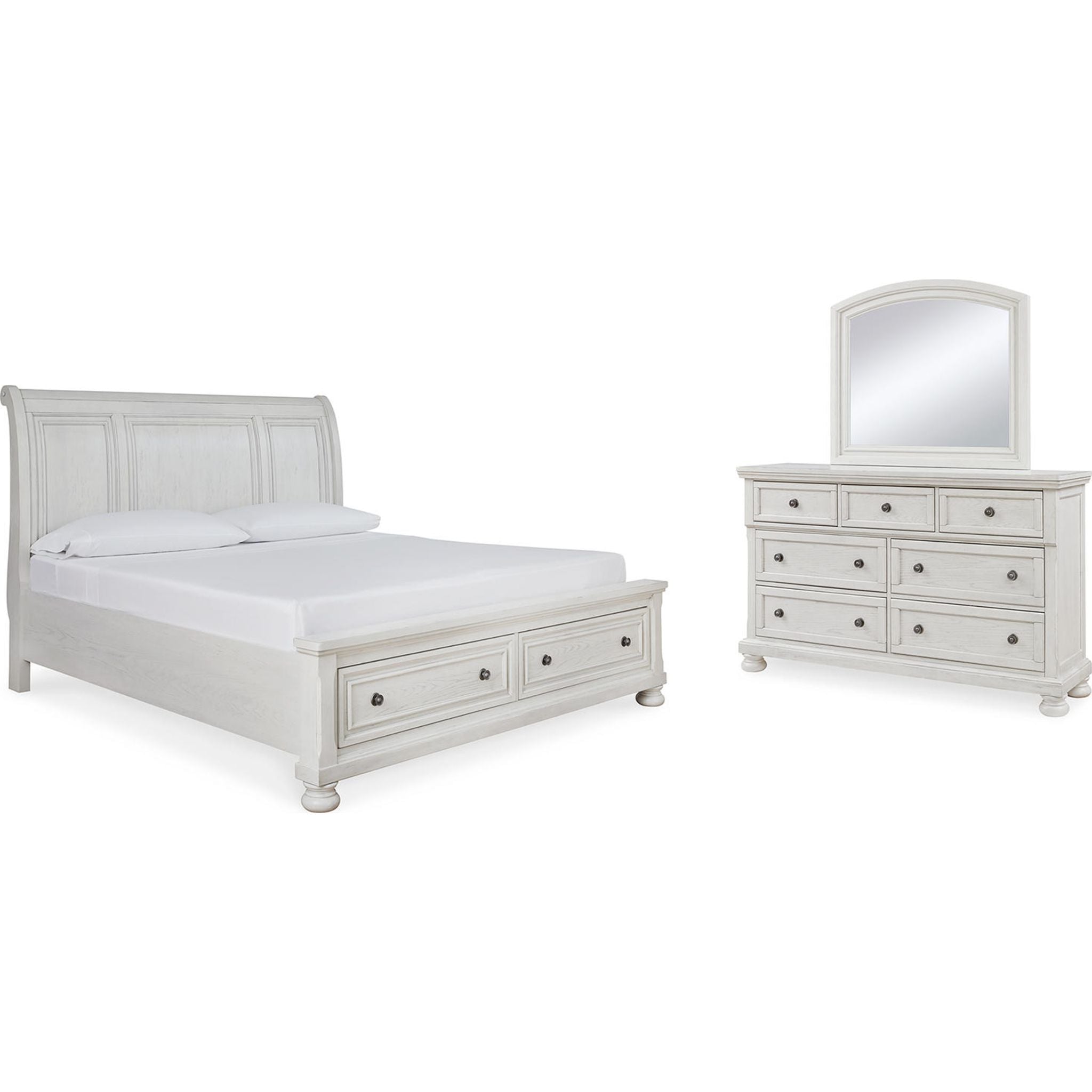 Chambre à coucher 5 pièces Robbinsdale avec lit king-size et lit traîneau - Blanc antique