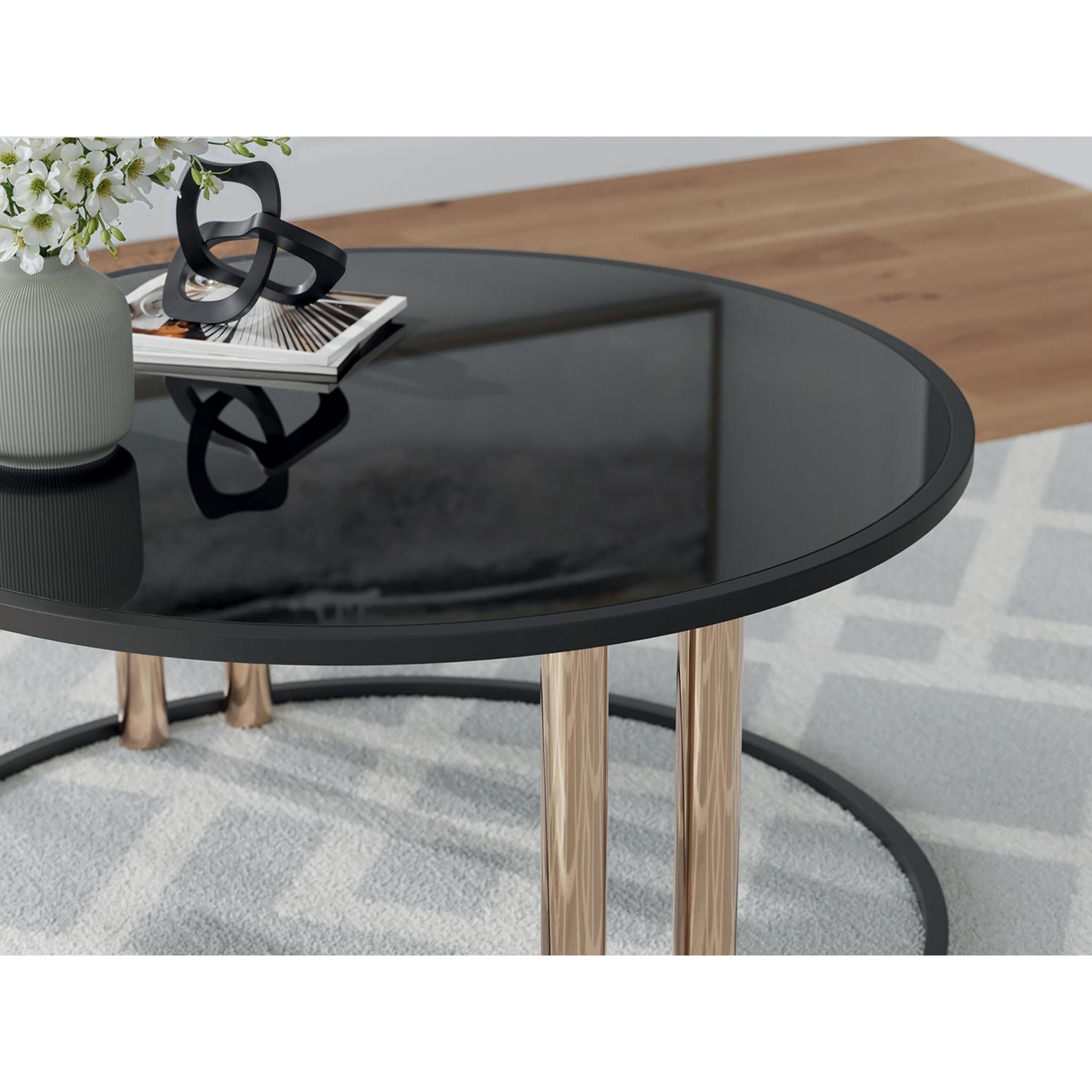 Lot de 3 tables Hannerly - Finition noir/doré