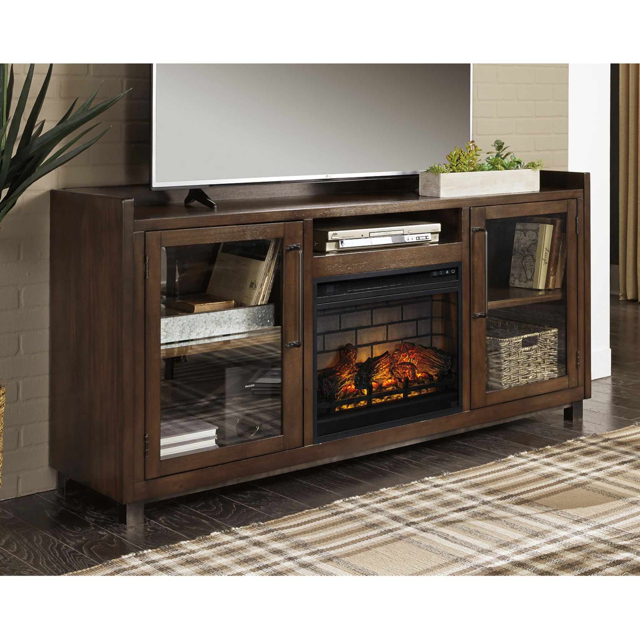 Meuble TV Starmore avec cheminée - Marron