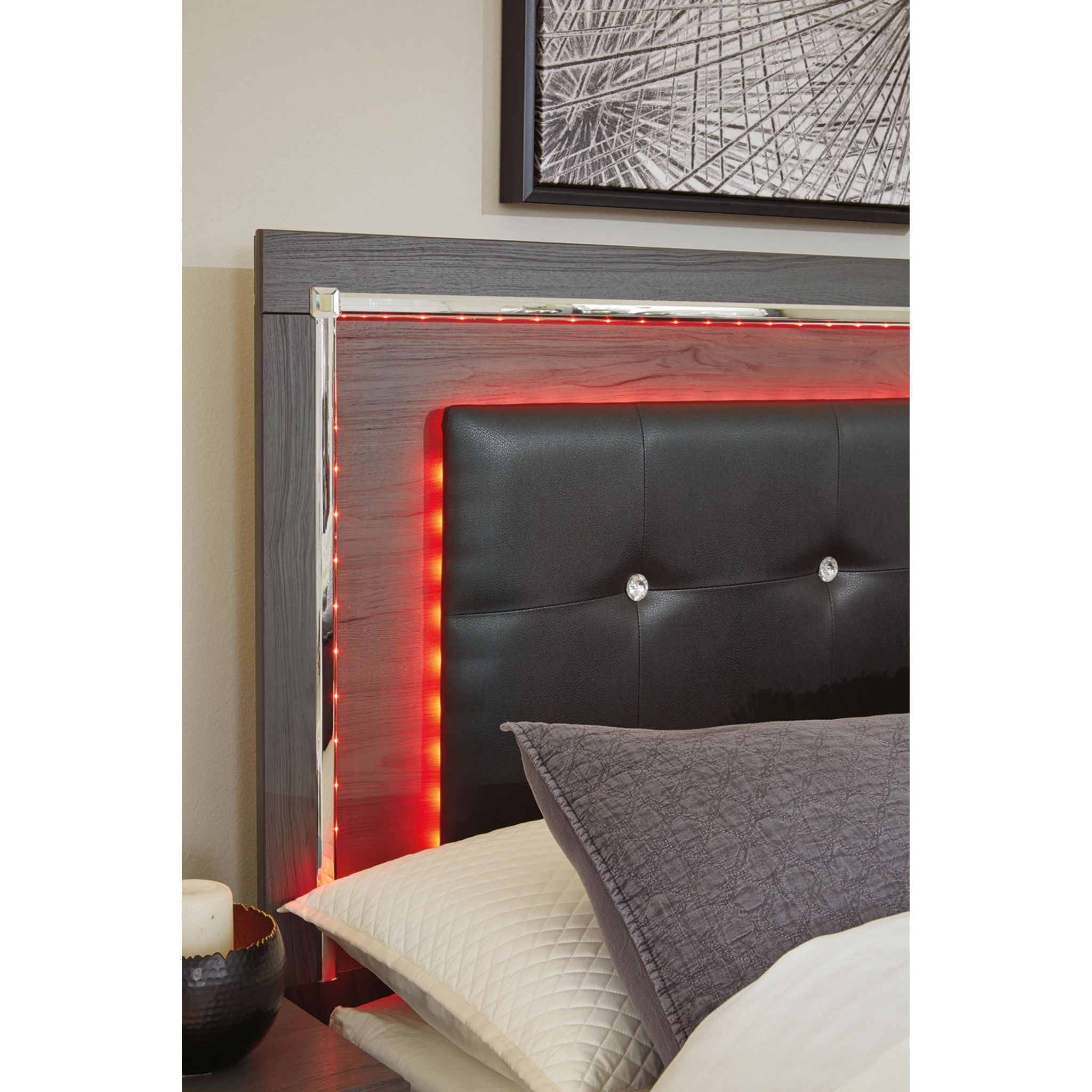 Lit à panneaux de rangement Lodanna - Gris