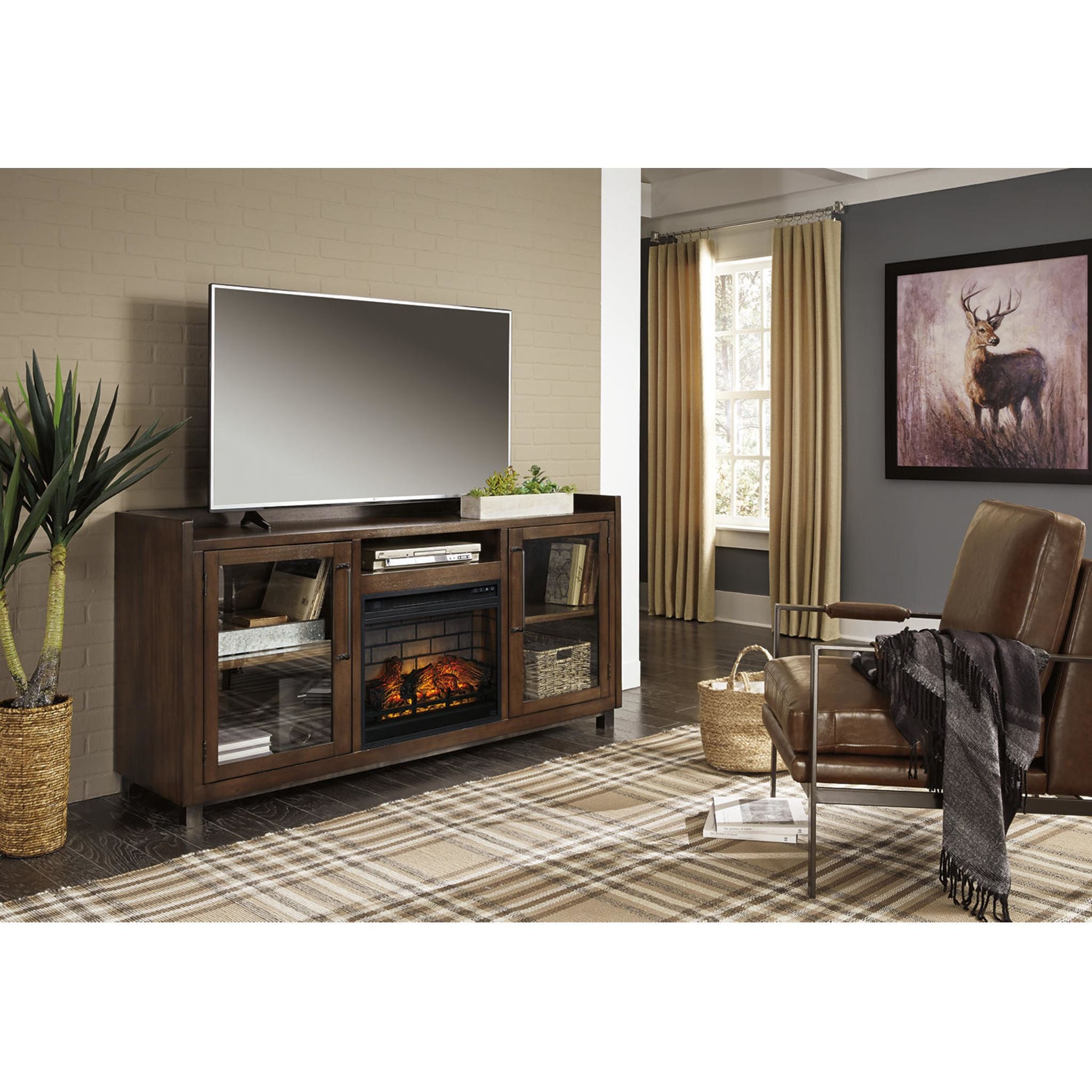 Meuble TV Starmore avec cheminée - Marron