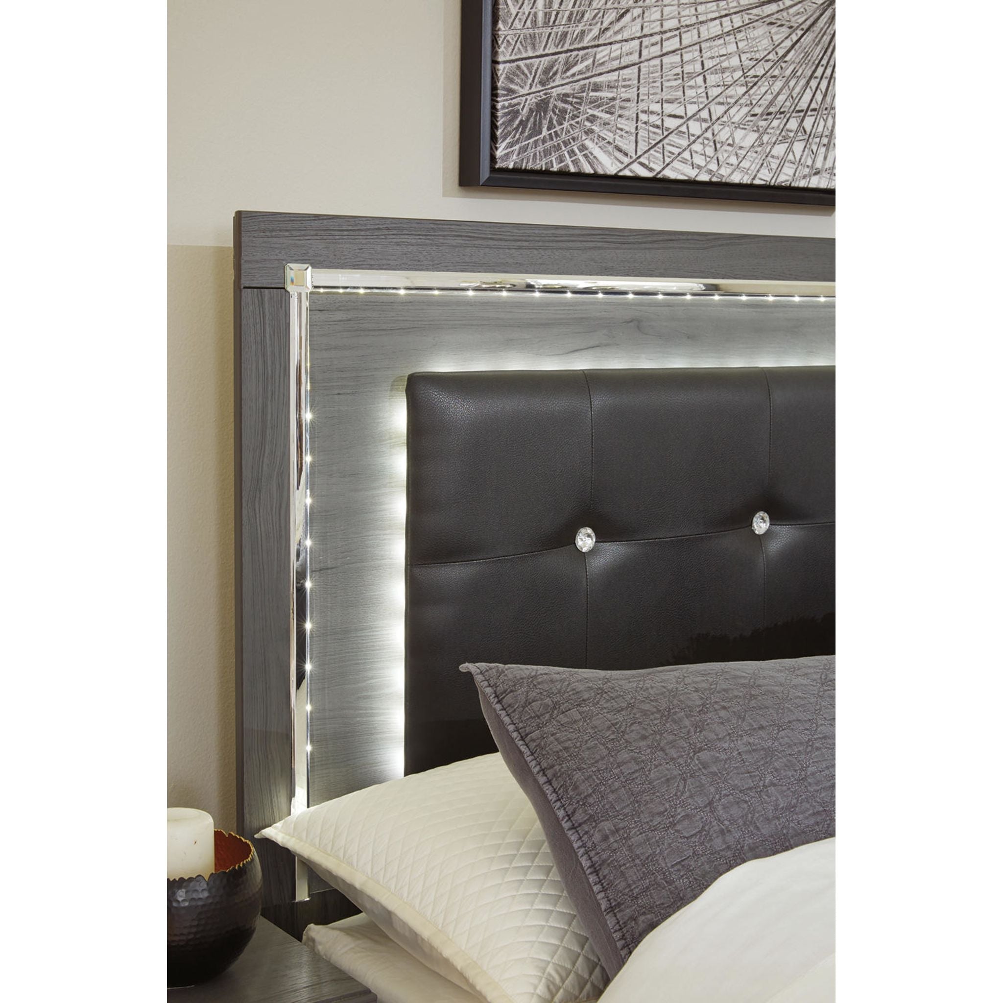 Lit à panneaux de rangement Lodanna - Gris