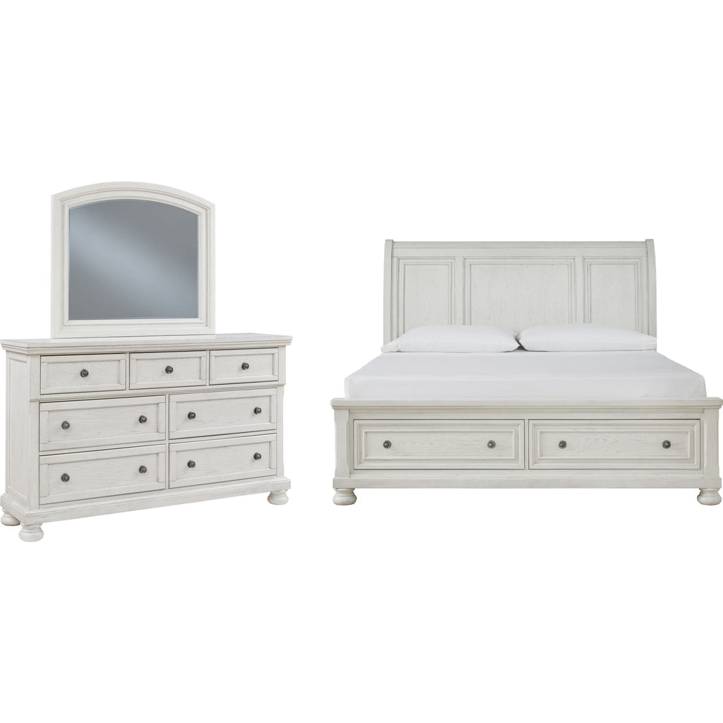 Chambre à coucher 5 pièces Robbinsdale avec lit king-size et lit traîneau - Blanc antique
