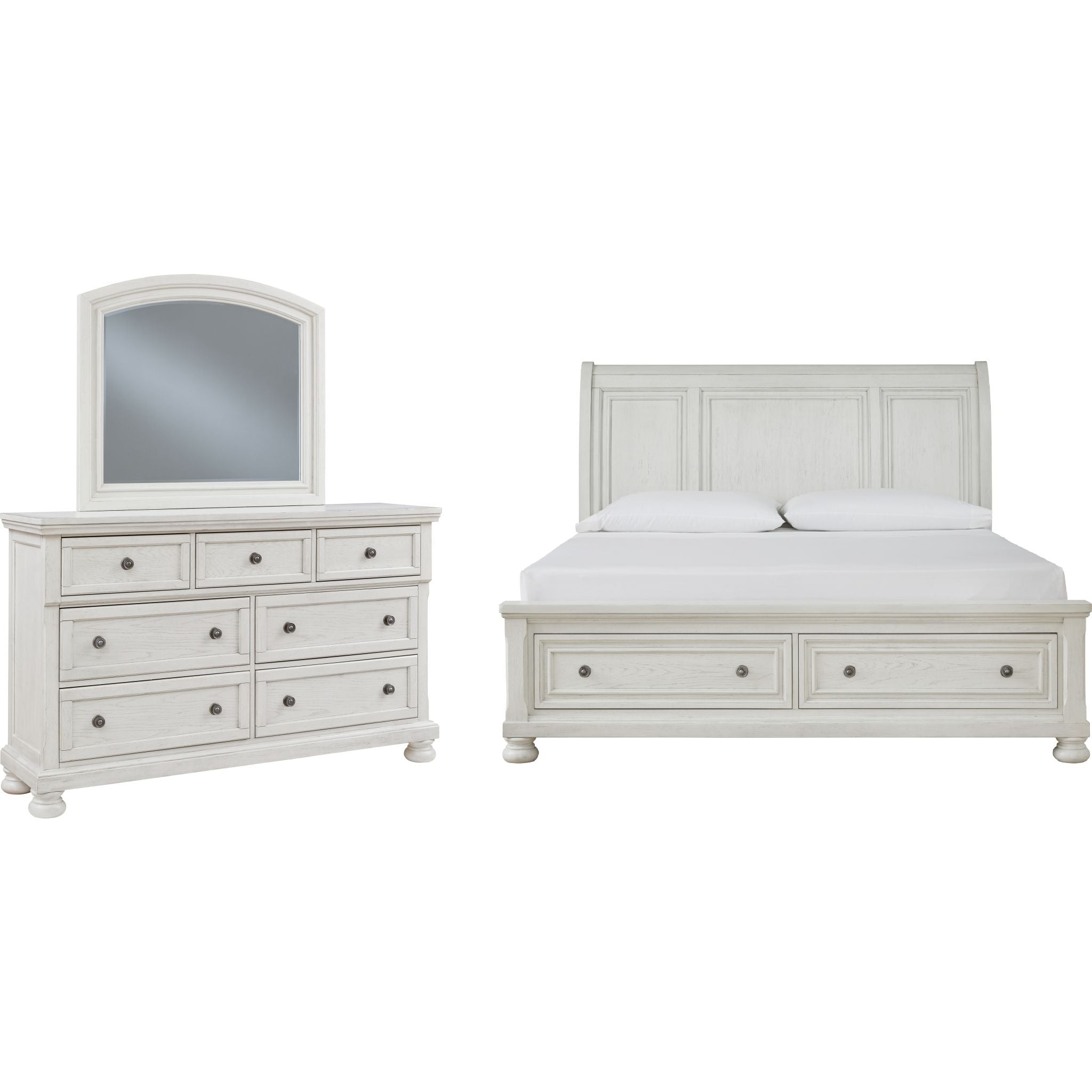 Chambre à coucher 5 pièces Robbinsdale avec lit king-size et lit traîneau - Blanc antique