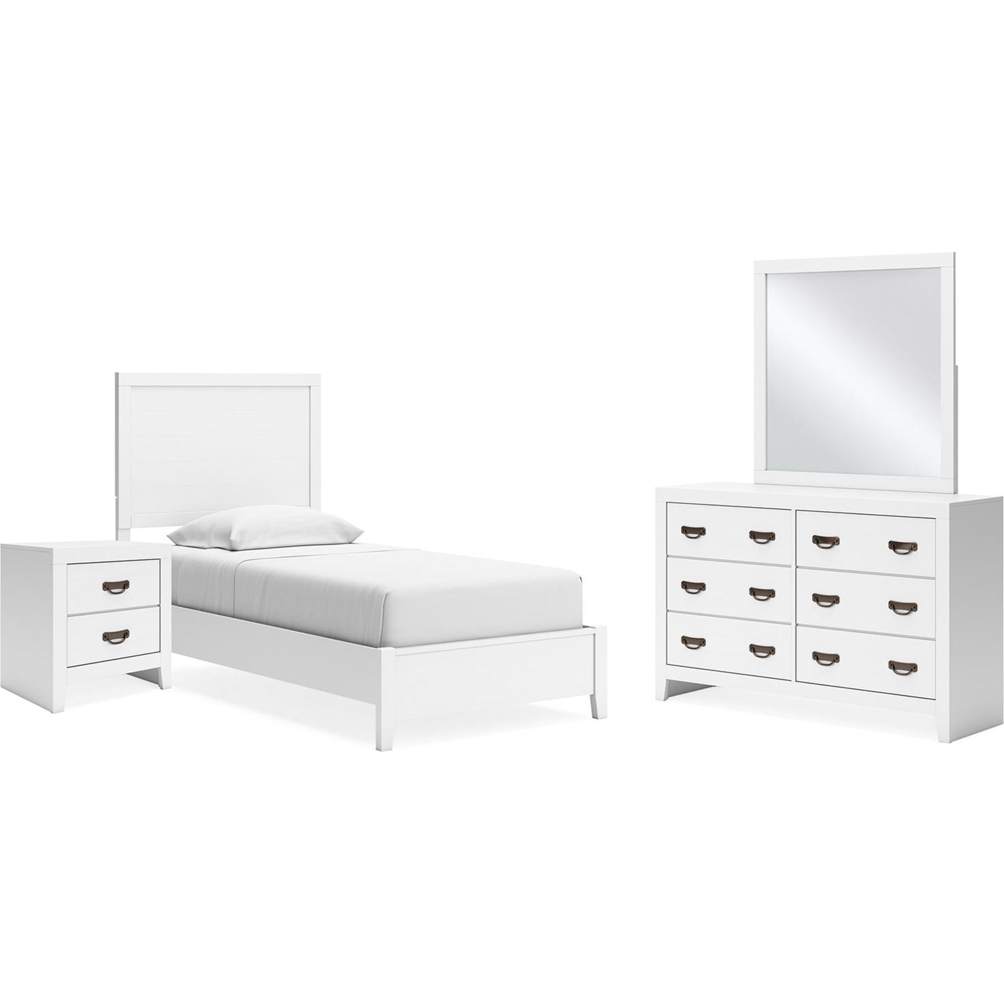 Chambre à coucher Binterglen 6 pièces avec deux lits simples - Blanc