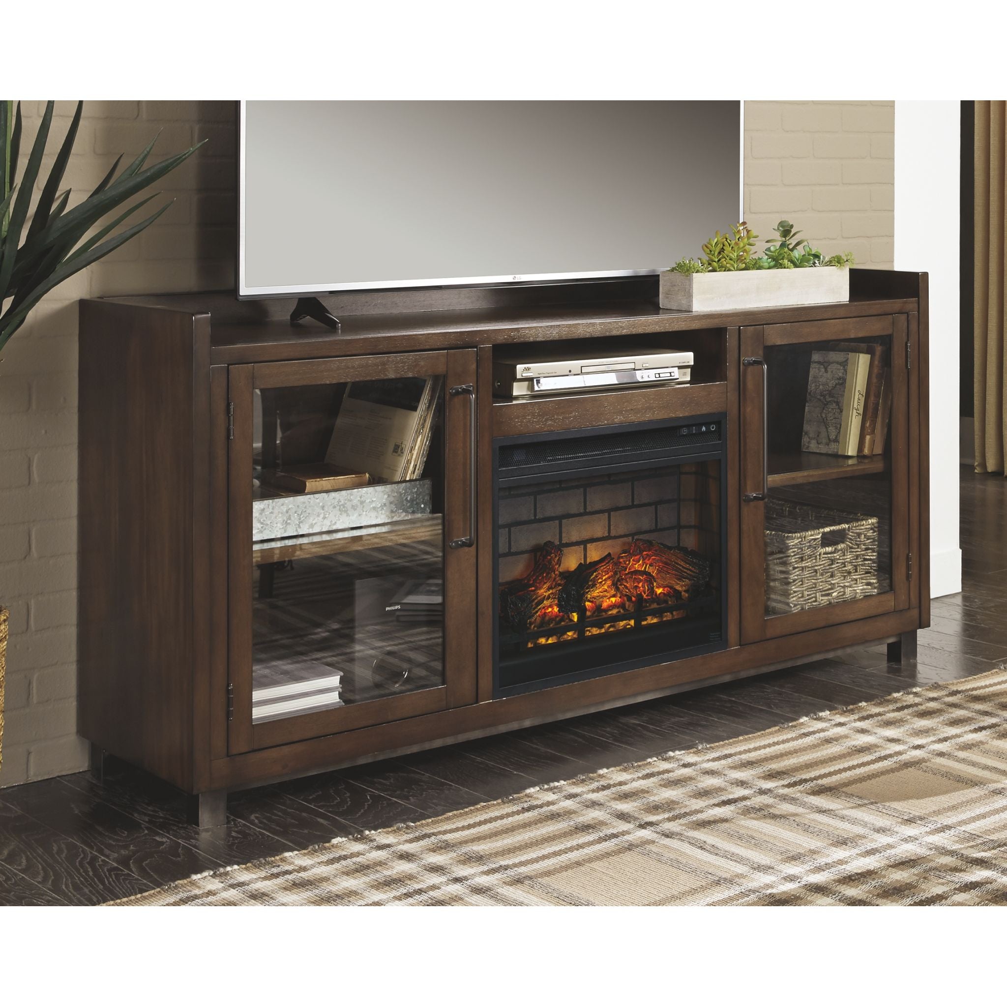 Meuble TV Starmore avec cheminée - Marron