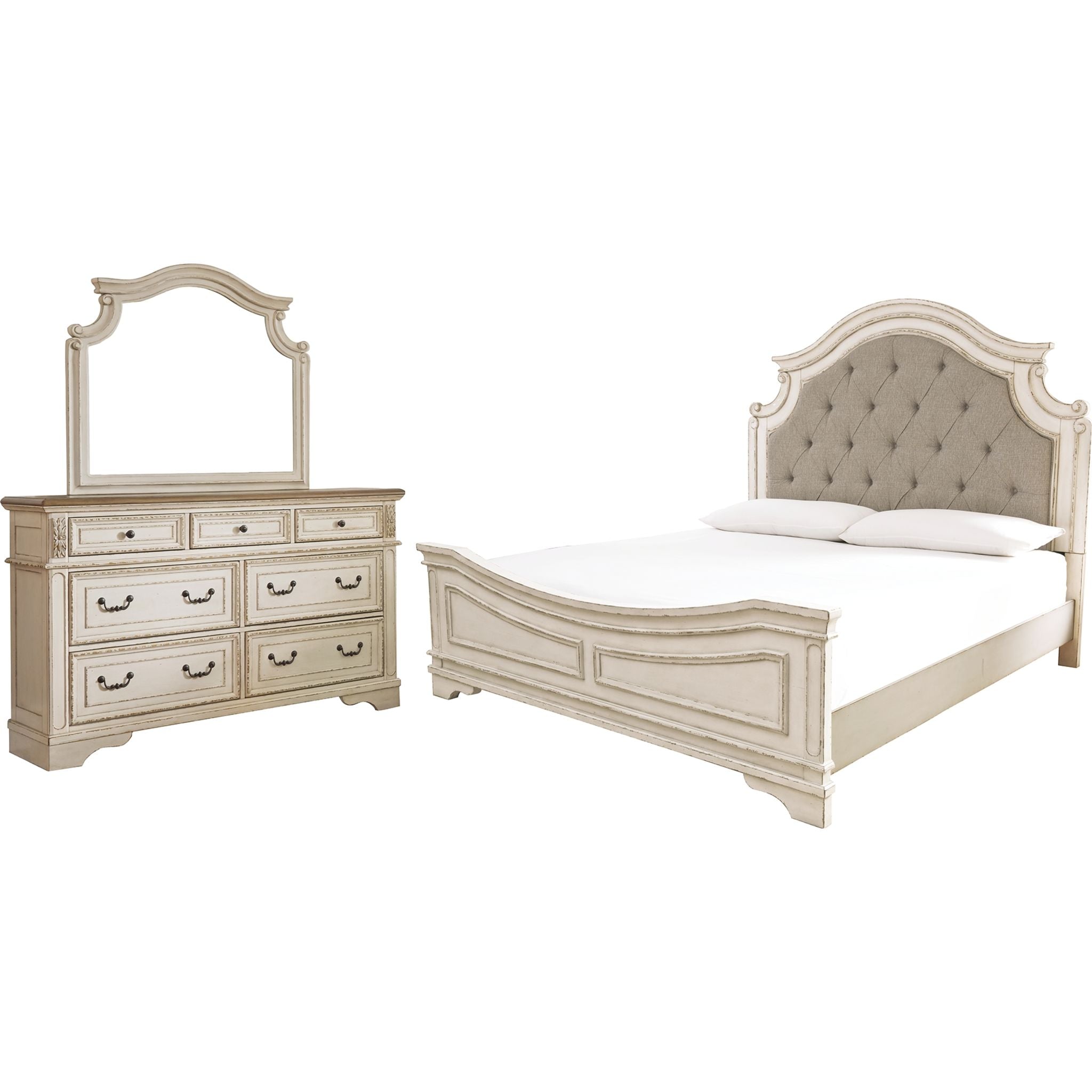 Chambre à coucher Realyn 5 pièces avec lit king size - Blanc écaillé