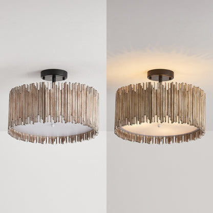 Plafonnier semi-encastré à 3 lumières en bois blanc vieilli