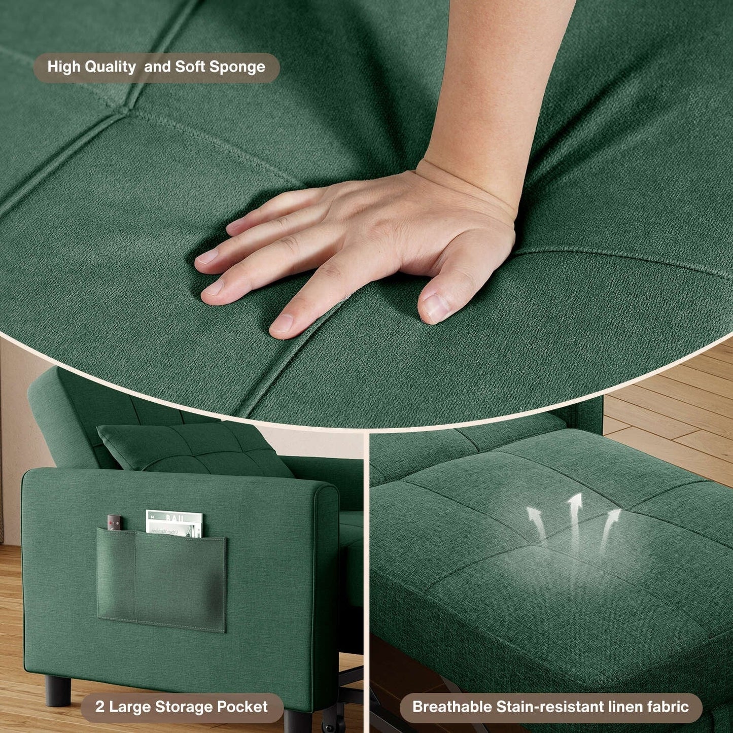 Canapé-lit 3 en 1 réglable, canapé-lit gigogne, convertible et pliable pour salon