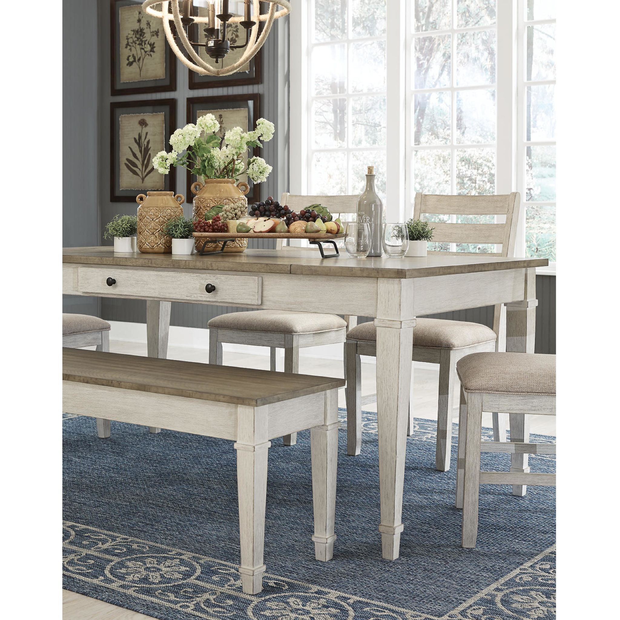 Table à manger Skempton - Blanc/Marron clair - (D394-25)