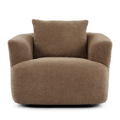 360° Swivel Chair, 38.2 Boucle Accent Chair with Throw Pillow, Upholstered Barrel Sofa Chair with Curved Armrests