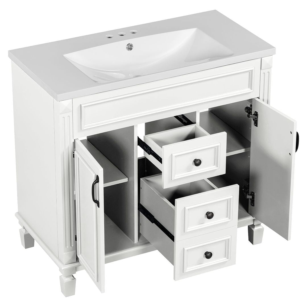 Meuble-lavabo moderne de 36 po avec lavabo supérieur et armoire à miroir, 2 portes et 2 tiroirs