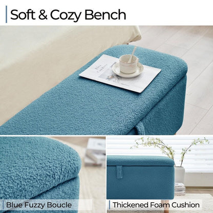 Banc ottoman de rangement en sherpa blanc cassé, repose-pieds, pour salon, chambre à coucher, pieds en bois