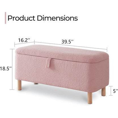 Banc ottoman de rangement en sherpa blanc cassé, repose-pieds, pour salon, chambre à coucher, pieds en bois