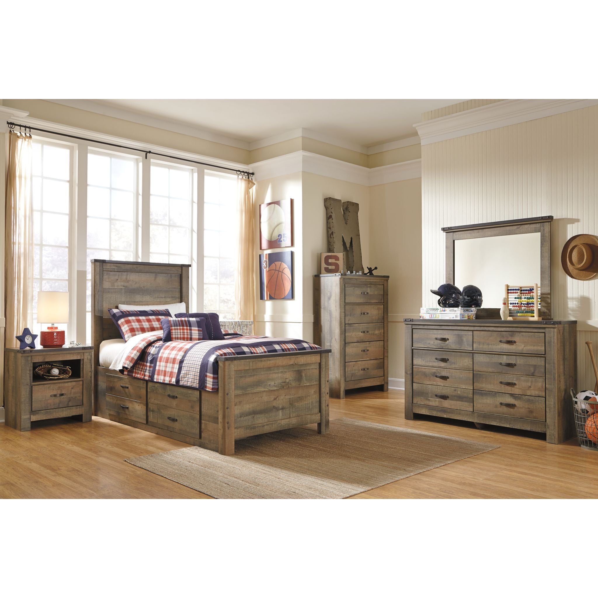 Lit Trinell avec 2 tiroirs de rangement - Marron