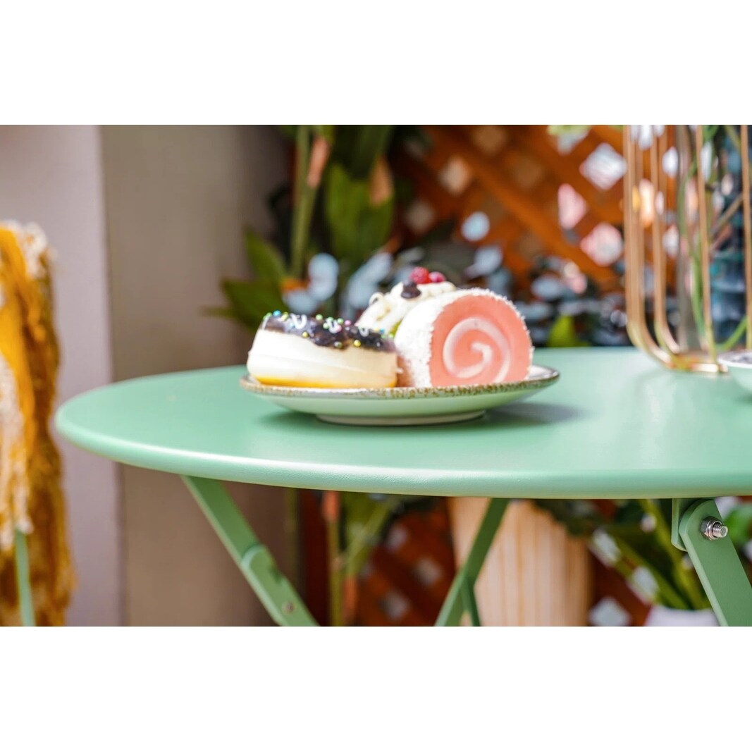 3pc Metal Folding Bistro Set, Weather-Resistant Outdoor/Indoor Conversation Set for Patio, Yard, Garden