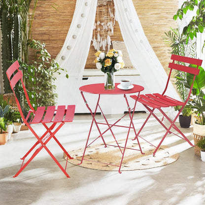 3pc Metal Folding Bistro Set, Weather-Resistant Outdoor/Indoor Conversation Set for Patio, Yard, Garden