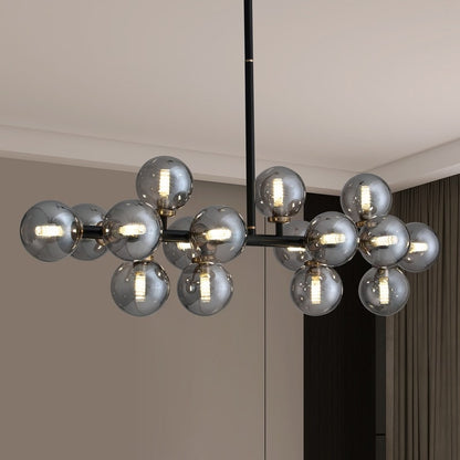 Lustre linéaire moderne du milieu du siècle de 40 po, suspension Spoutnik à 16 ampoules en laiton doré avec globe en verre dépoli pour salle à manger
