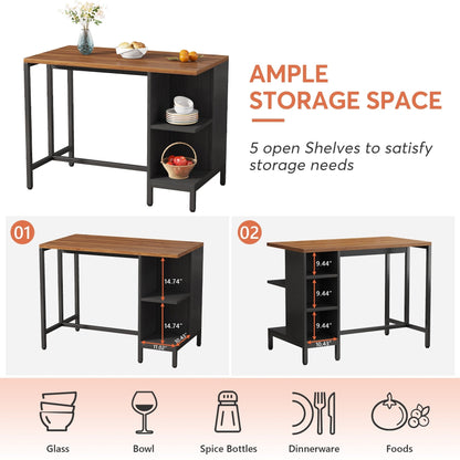Îlot de cuisine large de 43 pouces, table de comptoir de cuisine avec 5 étagères ouvertes
