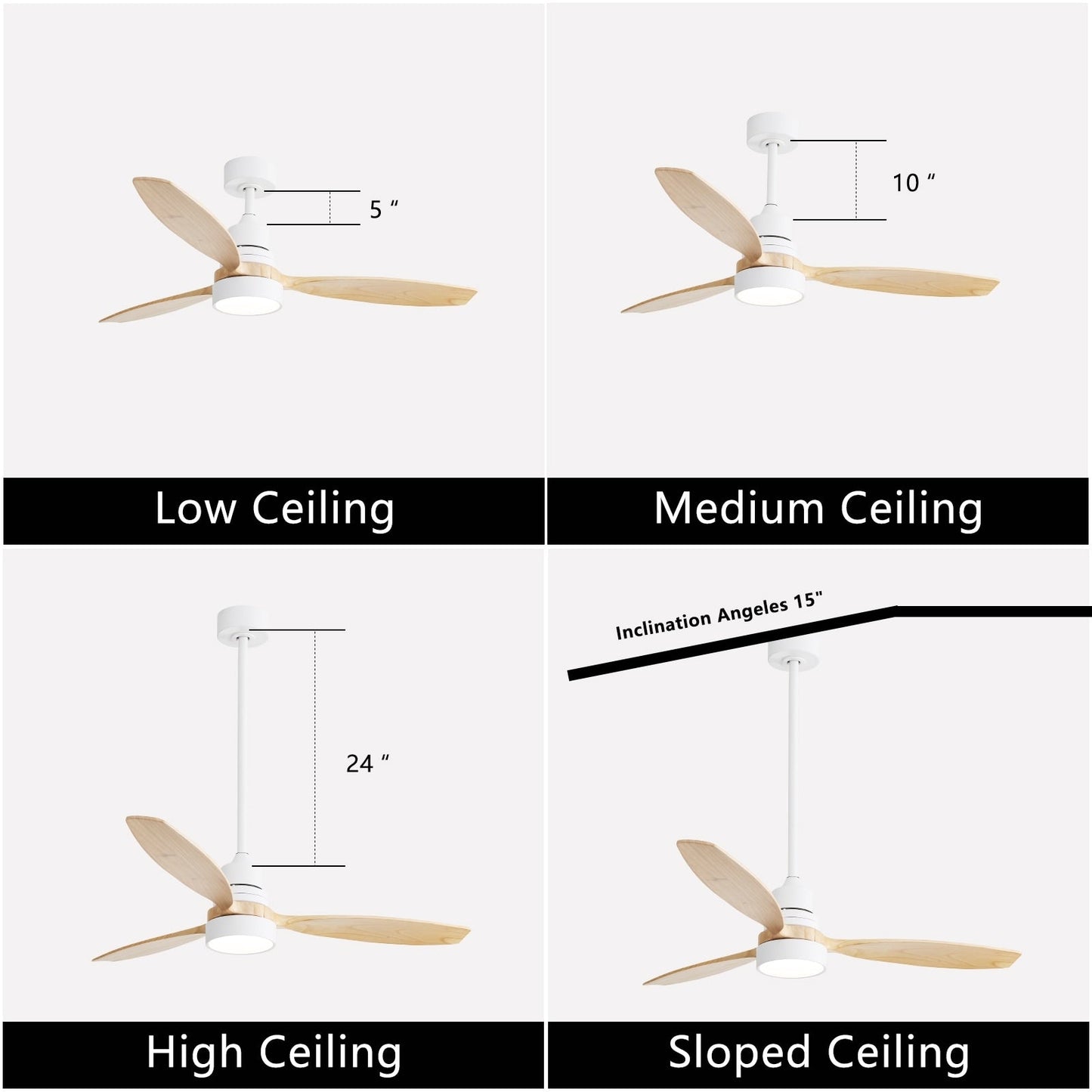 Ventilateur de plafond à LED intégré 48 et 52 pouces avec lumière et télécommande, moteur CC réversible