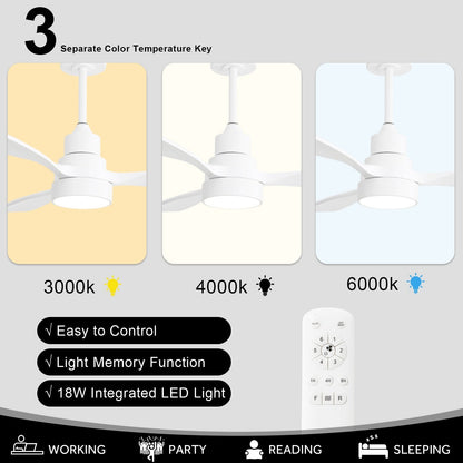 Ventilateur de plafond à LED intégré 48 et 52 pouces avec lumière et télécommande, moteur CC réversible