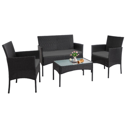 4 Piece Patio Conversation Wicker Furniture Set, Outdoor Rattan Sectional Furniture Set With Cushions