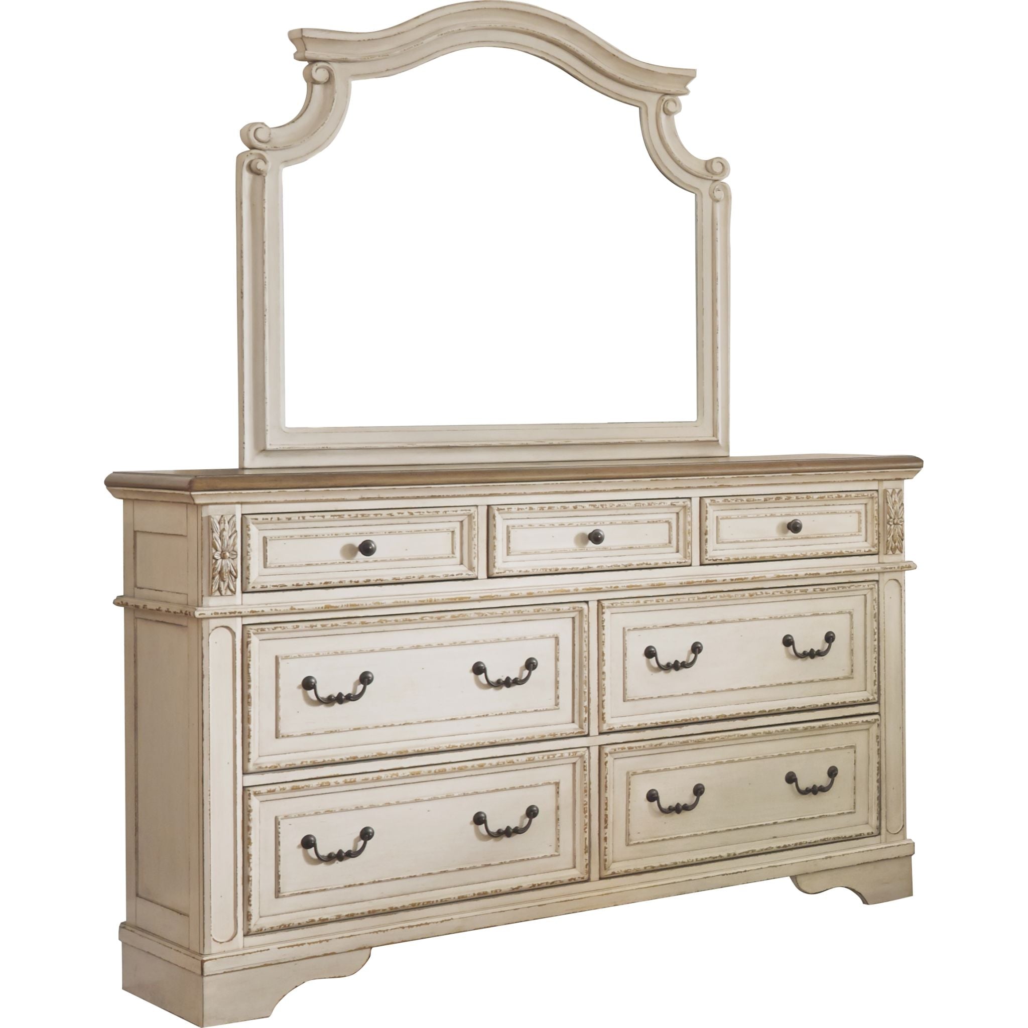 Chambre à coucher Realyn 5 pièces avec lit king size - Blanc écaillé